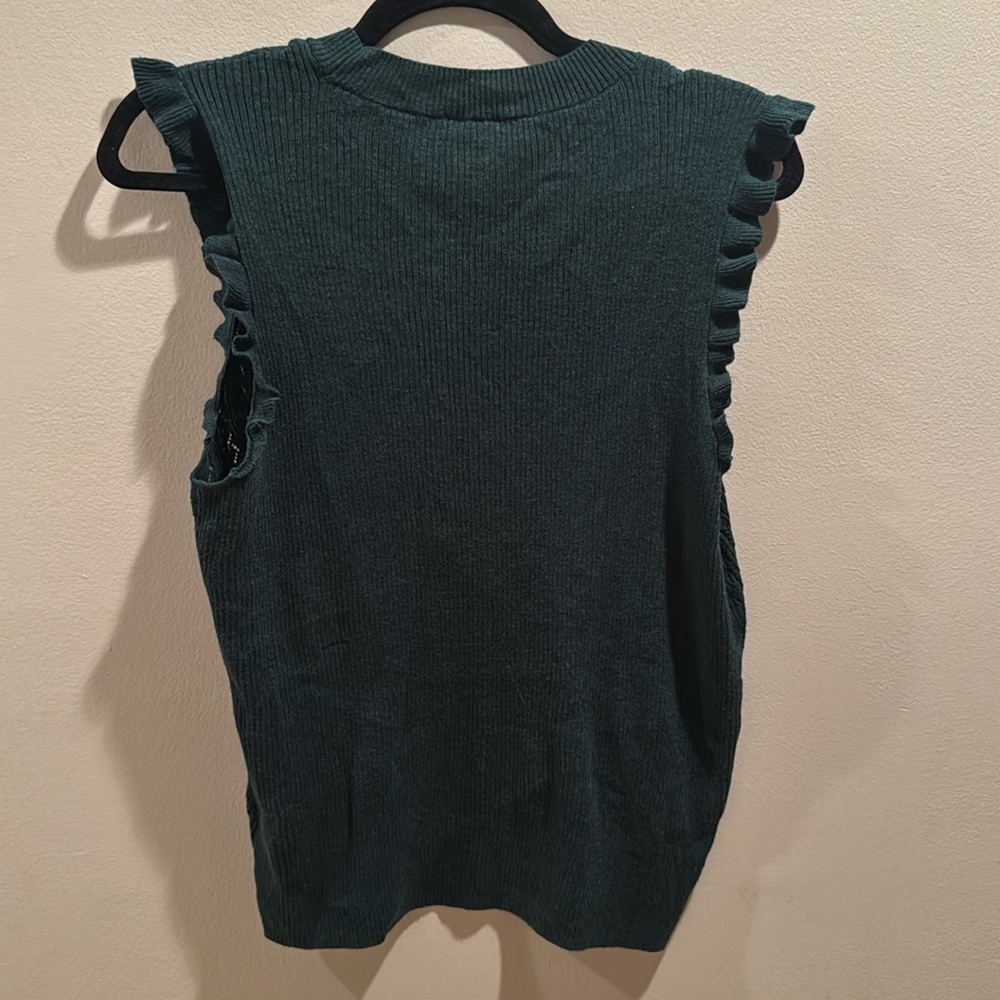 Paige Forest Green Gardenia Sleeveless Ruffle Trim Sweater Large - Picture 6 of 6
